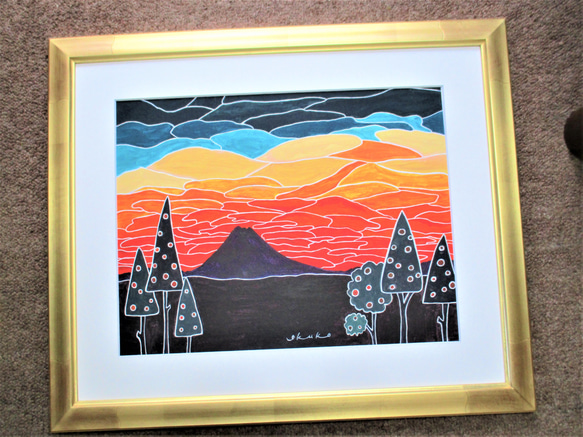 119 夕陽に染まる富士山（創作アート） 絵画 ikuko 通販 8455622