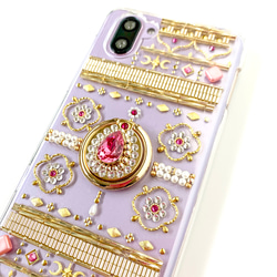 [可生產所有型號] Salome 粉紅色手機殼，帶智慧型手機戒指 七月生日石顏色 紅寶石 第2張的照片
