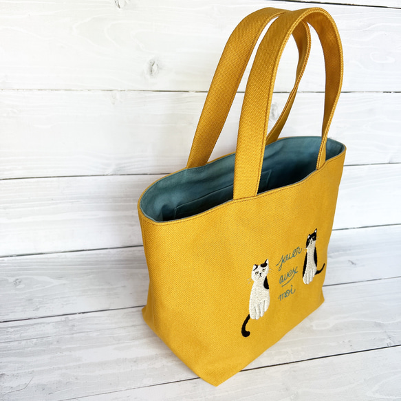 ねこの刺繍のはんぷトートバック マスタードイエロー 人気・おすすめ｜売れ筋商品・話題商品におすすめ コスパ重視 安心配送