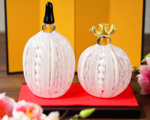 ガラスのお雛様 レース-white-」【金屛風・箱付き】和モダン 桃の節句