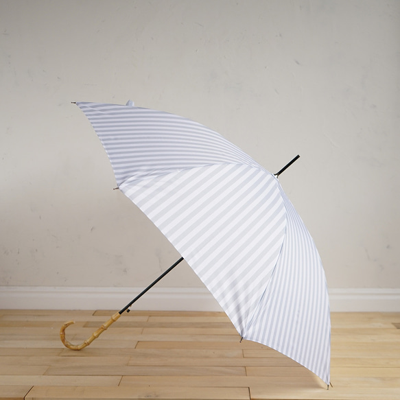 竹の傘 ストライプ ライトグレー 晴雨兼用 長傘 ALCEDO 161004 日傘 雨傘 10枚目の画像