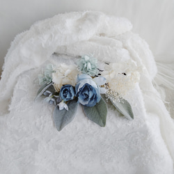 ナチュラルウェディングのヘアアクセサリー　フォトウェディング　くすみブルー　ヘッドドレス　結婚式　編みおろし　 7枚目の画像