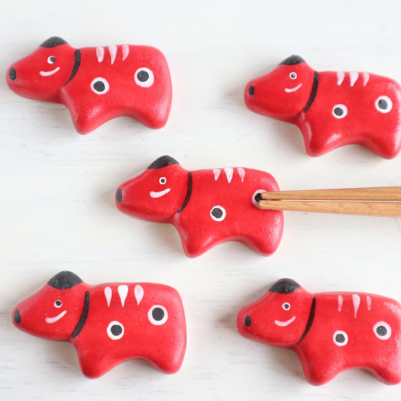 赤べこ　カラーベコ　置き物　箸置き 赤ベコ箸置き（赤色） 2個セット 赤べこ箸置き あかべこ箸置