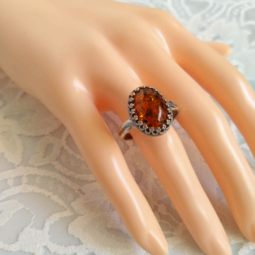 バルト海産 天然琥珀 バルティックアンバー ring（SV925可能・8