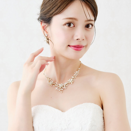 ネックレス ウェディング ブライダルネックレス パール ビジュー 花