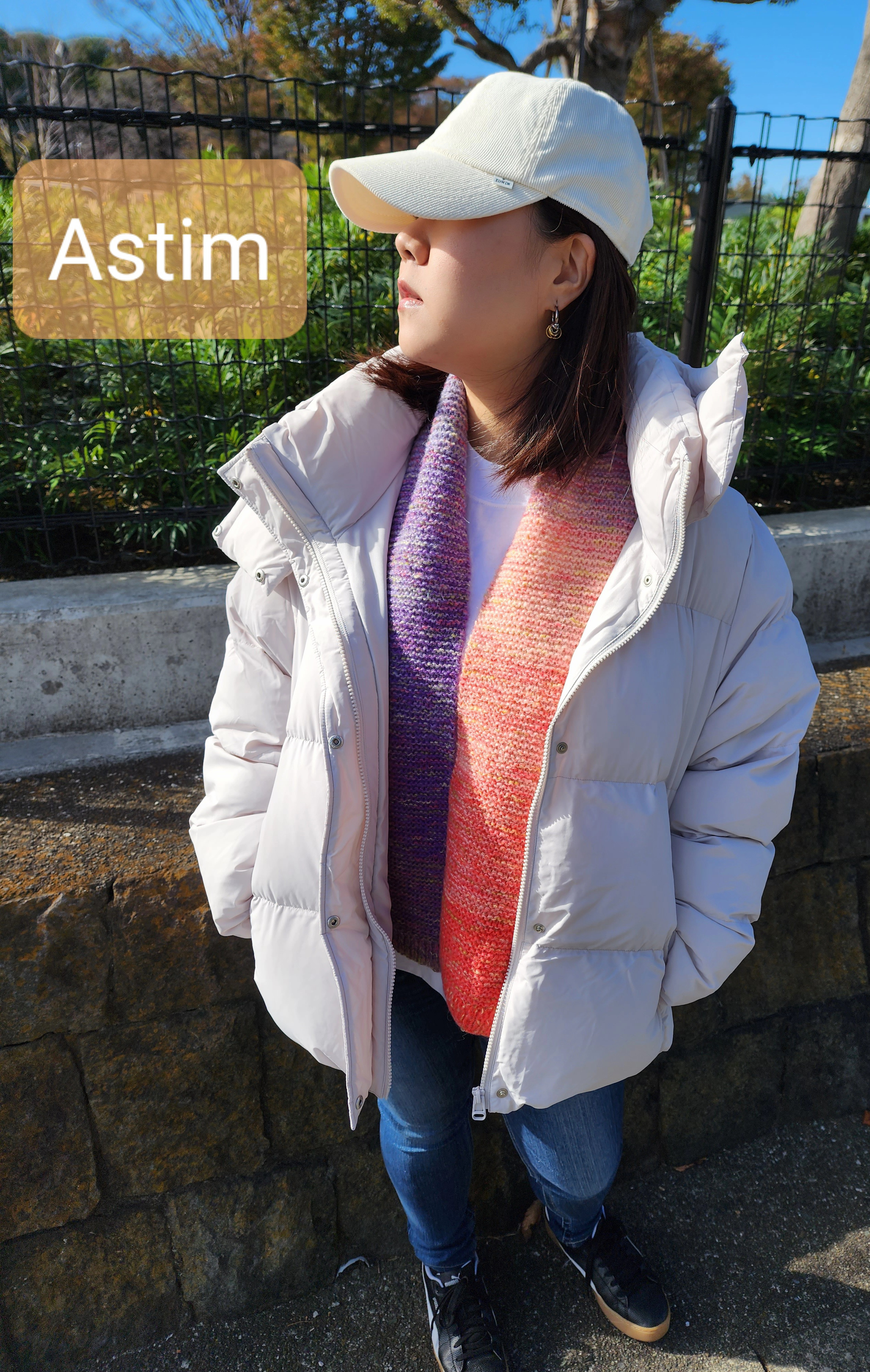 E109M【クリスマスギフト】印象派アート風グラデーションカラー/ガーター編みのふんわり軽やかなマフラー【送料無料】