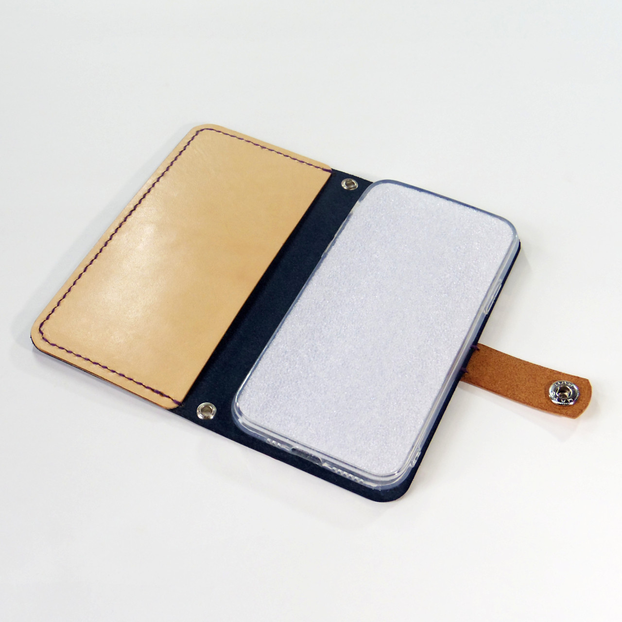 スナップボタン留め牛革レザーケースとショルダーストラップ iPhone,Android スマホケース 17色から選択可能