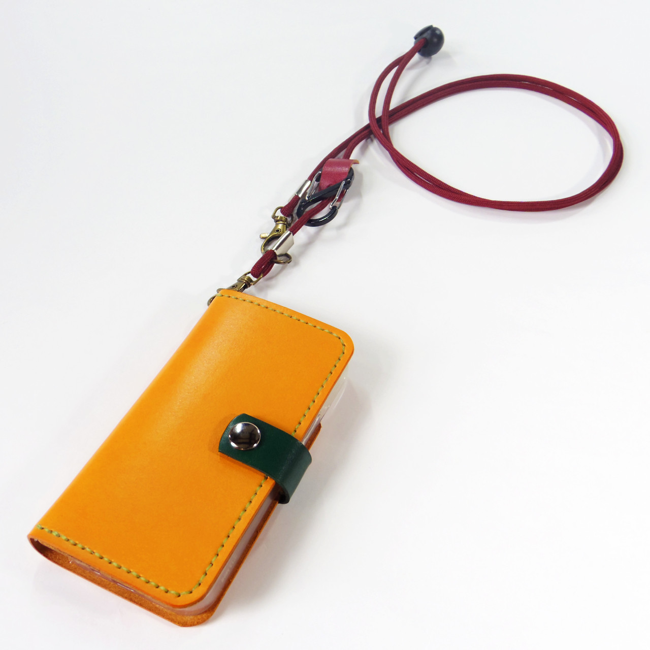 スナップボタン留め牛革レザーケースとショルダーストラップ iPhone,Android スマホケース 17色から選択可能