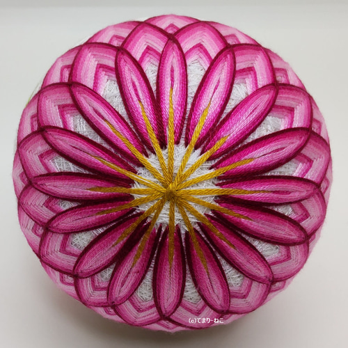 手毬猫の店 てまり「ダリア」白地ピンク花えんじ帯 手まり 手毬 手鞠