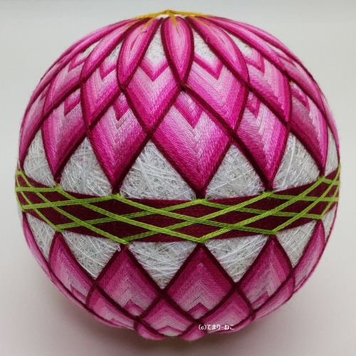 手毬猫の店 てまり「ダリア」白地ピンク花えんじ帯 手まり 手毬 手鞠