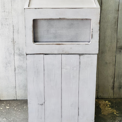 高級木製ダストボックス 白[MI-MI-MOKO] 蓋つきゴミ箱 45リットル シャビー アンティーク可愛い 3枚目の画像