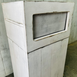 高級木製ダストボックス 白[MI-MI-MOKO] 蓋つきゴミ箱 45リットル シャビー アンティーク可愛い 5枚目の画像