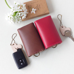 《特集掲載》【刻印サービス】ハートペアキーケース（チョコ革＆赤革）＆ハートチャーム【結婚・記念日祝】※袋ラッピング無料 7枚目の画像