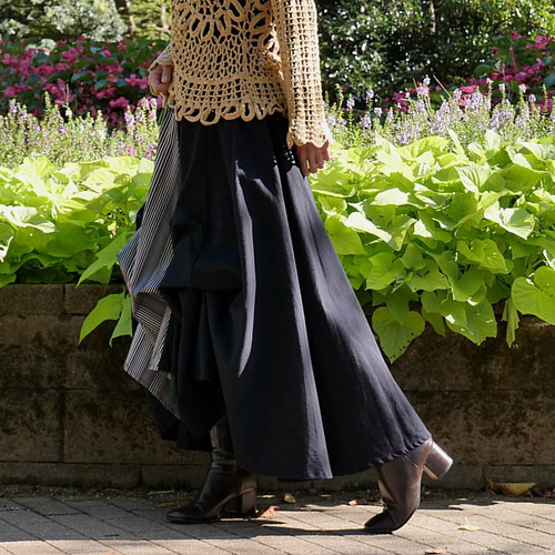 自由にアレンジ サーキュラースカート 小倉織ストライプ 丈80