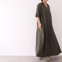 Linen Skipper A Line 短袖連衣裙 卡其色 No.115-04 第3張的照片