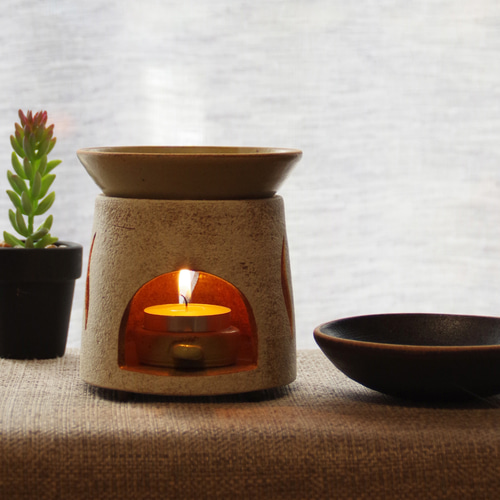 香炉 (茶香炉・アロマポット) キャンドルホルダー・上皿2枚 付き