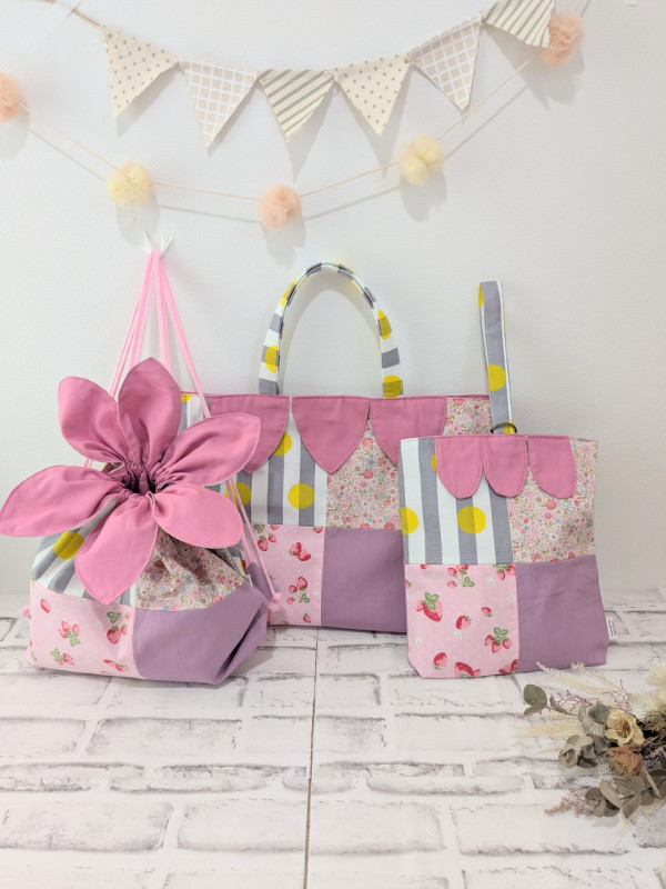 入園入学/3点セット 花びらのレッスンバッグセット/北欧風/女の子/花びらのナップサック