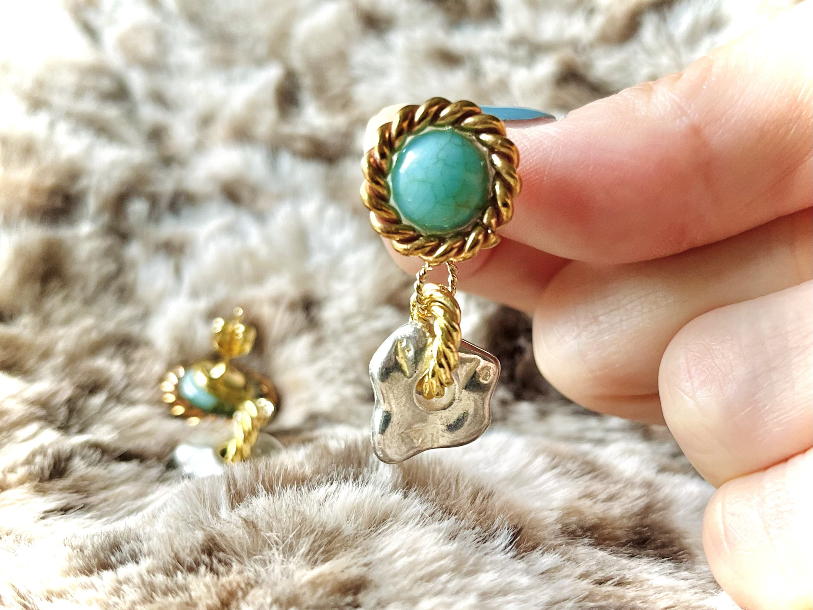 ツイストリング＆ナゲットピアス vintage earrings ring <PE2-0120>