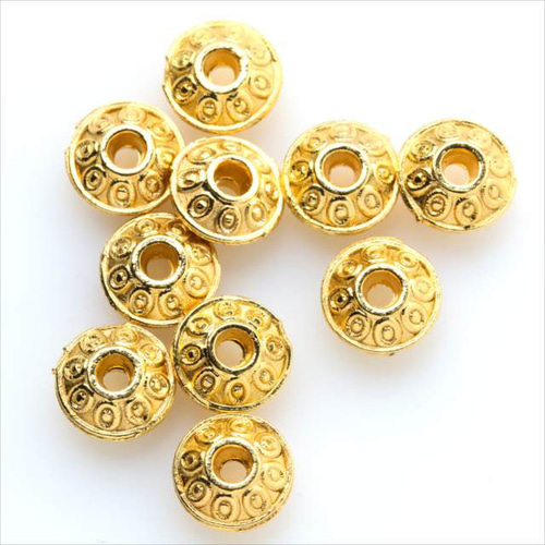 k10イエローゴールドメタルビーズロンデルパーツ6個　10金ハンドメイドパーツ ロンデル6mm 10粒 ビーズ 2. 5mm×6mm ロンデル 平型 ライ
