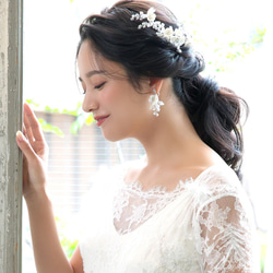ルチア イヤリング / ピアス(TE-04) |花嫁 シルバー ゴールド 小枝  花 ウエディング 結婚式 前撮り 挙式 10枚目の画像