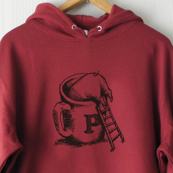 ぶたカフェ プルパーカー ワインレッド 長袖 防寒 上着 秋 冬 パーカー