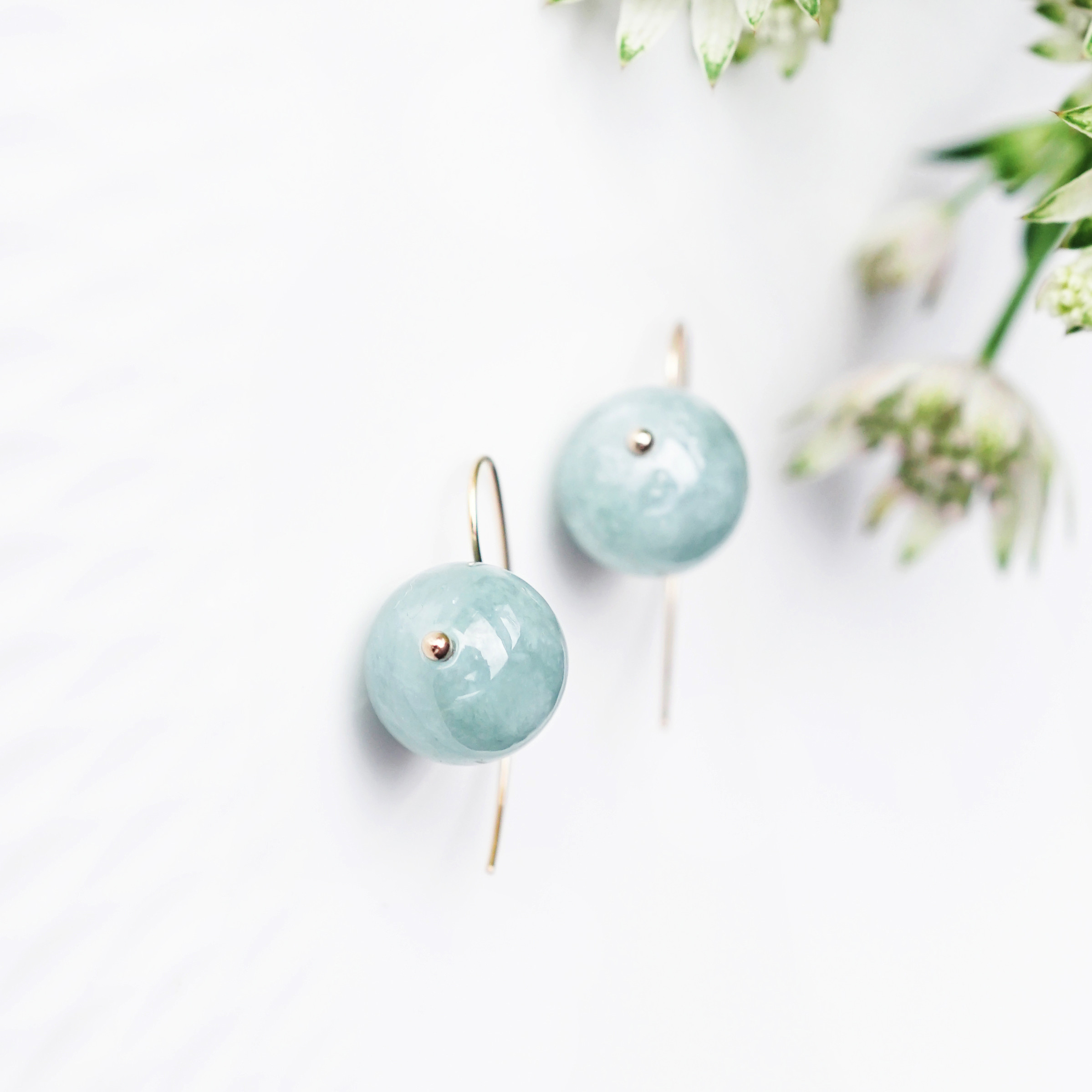 良色大粒★ビルマ産翡翠のラウンド10mmシンプルフックピアス　～Josee