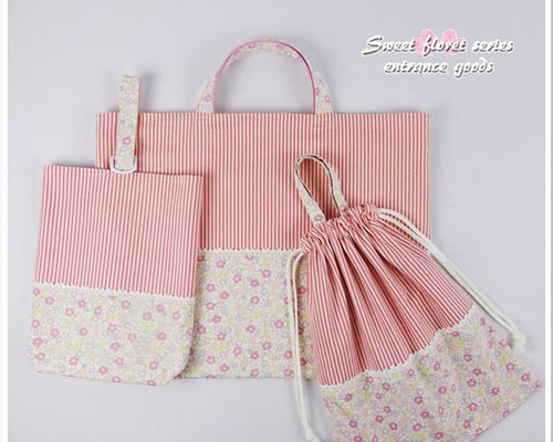 New▷ 入園グッズ 入学 3点 セット【 小花 ピンク 】大きめ