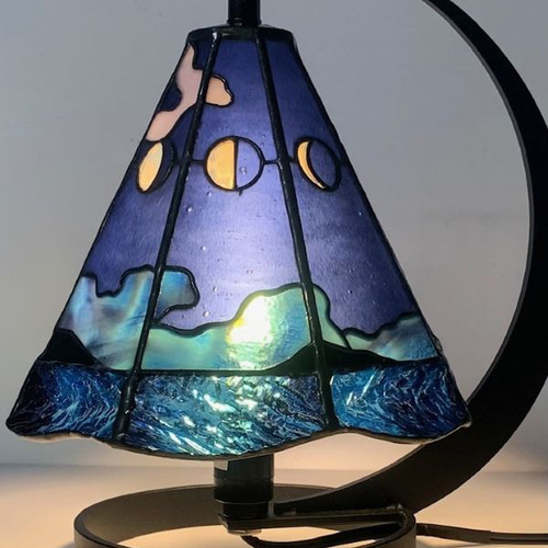 受注制作品」月の満ち欠けステンドグラスランプ 吊り下げ スタンド