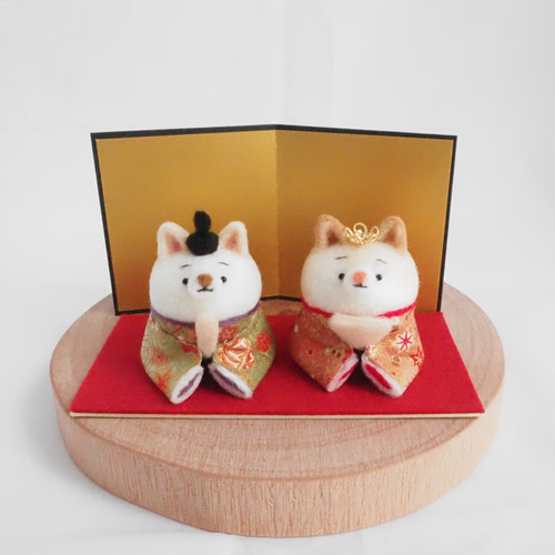 受注制作】ひなまつり ‐桃の節句‐ まゆ柴犬の雛人形セット 和柄タイプ
