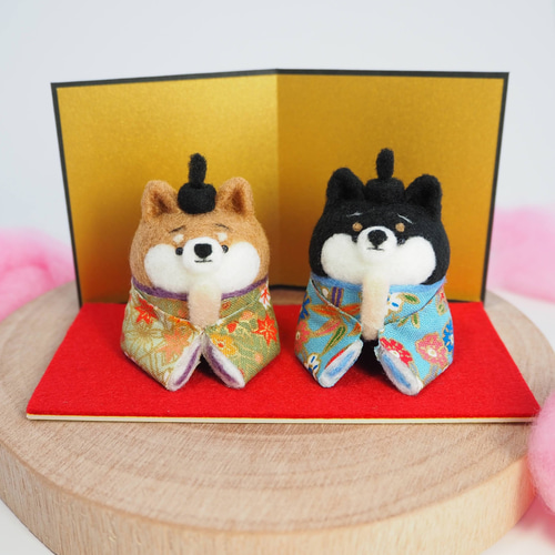 受注製作】ひなまつり ‐桃の節句‐ まゆ柴犬の雛人形セット 和柄