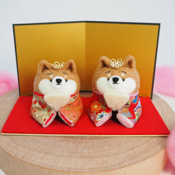 [訂做] 女兒節 - 桃花祭 - 麻友柴犬雛娃娃套裝 日式圖案型羊毛氈 第8張的照片