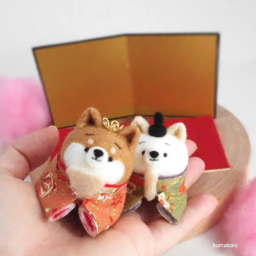 受注製作】ひなまつり ‐桃の節句‐ まゆ柴犬の雛人形セット 和柄