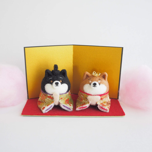 受注製作】ひなまつり ‐桃の節句‐ まゆ柴犬の雛人形セット 和柄