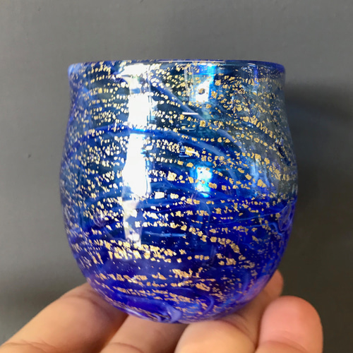 麻炭ガラス／練り込みマーブル酒盃『地球』桐箱入り おちょこ・ぐい呑