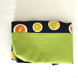 フレッシュ  オレンジ レモン レッスンバッグ　30×40 内ポケット　黄緑切替 9枚目の画像