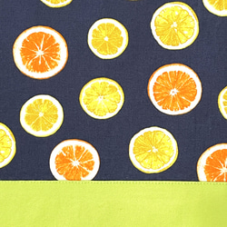 フレッシュ  オレンジ レモン レッスンバッグ　30×40 内ポケット　黄緑切替 3枚目の画像