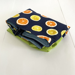 フレッシュ  オレンジ レモン レッスンバッグ　30×40 内ポケット　黄緑切替 10枚目の画像