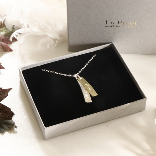 縦バーペアネックレスゴールドバイカラー刻印（6mm幅） ネックレス