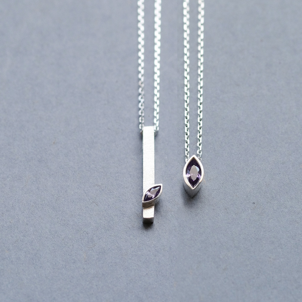 2コset) アメジスト マーキス ペア ネックレス シルバー925