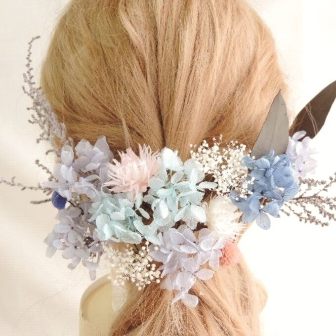 ドライフラワー　ウェディング　フォトウェディング　ヘッドパーツ　ヘッドドレス　パステルカラー　かわいい　プリザ　淡色