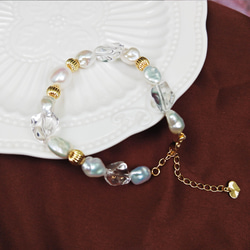 BR01《巴西白水晶》〈大地之母〉消磁款巴西水晶天然珍珠14k包金 珍珠手鍊 第3張的照片
