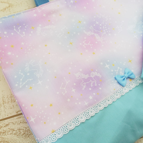 オーダー受付中　ゆめかわ　キラキラ星空にはばたくユニコーン　絵本レッスンバック オーダー受付中 ゆめかわ キラキラ星空にはばたくユニコーン