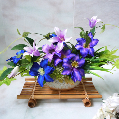 ◇クレマチス テッセンの和風アレンジ＊パープル＆ブルー  