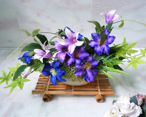 ◇クレマチス テッセンの和風アレンジ＊パープル＆ブルー