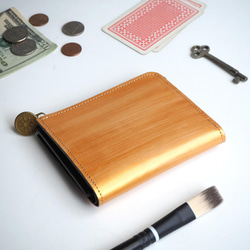 Ｌ字ファスナー財布（ペイント ゴールド） 本革 コンパクト 3枚目の画像