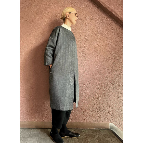 RATA❤️祖父母和入學考試❤️簡約休閒外套，輪廓優美❤️灰色人字形材料 第5張的照片