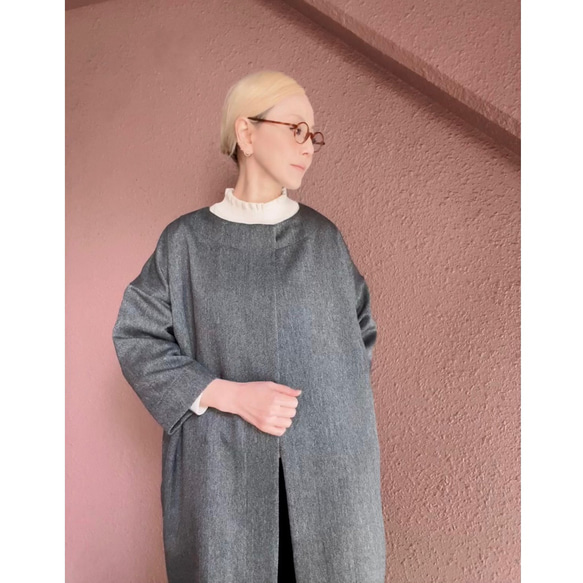 RATA❤️祖父母和入學考試❤️簡約休閒外套，輪廓優美❤️灰色人字形材料 第6張的照片