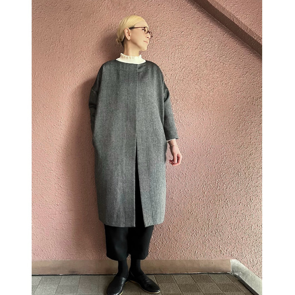 RATA❤️祖父母和入學考試❤️簡約休閒外套，輪廓優美❤️灰色人字形材料 第3張的照片