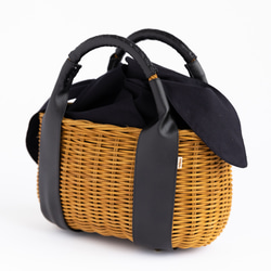 長方形型かごバッグ（本体ブラウン×ベルト茶）　内袋付かごバック　　ファー　かごバッグ　名入れオプションあり　刺繍オプショ 1枚目の画像