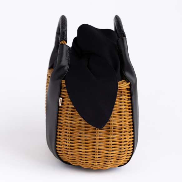 長方形型かごバッグ（本体ブラウン×ベルト茶）　内袋付かごバック　　ファー　かごバッグ　名入れオプションあり　刺繍オプショ 4枚目の画像